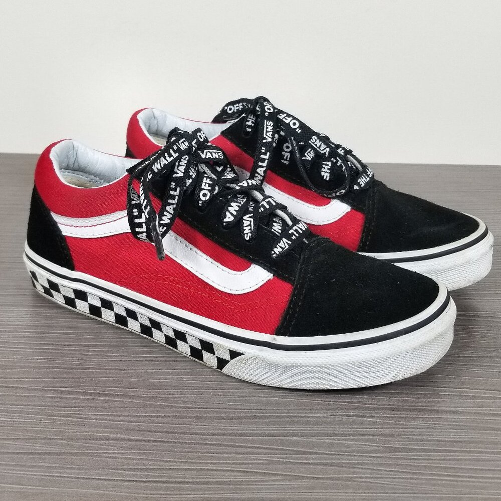 Vans Kids Logo Pop Old Skool Boy's Skate Shoes, Black/Red Little Kid Size 3 / 34